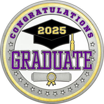 Purple "Congratulations Graduate" with Gold 2025, Rim, Tassel & Ribbon